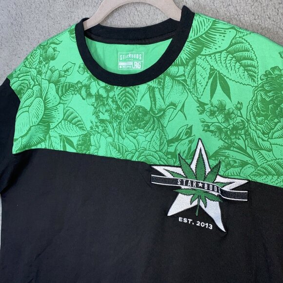 STARBUDS Embroidered Men’s L Tee Floral  Green & Black - Picture 1 of 8
